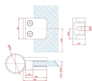 dimenzije za kvadrani inox držač stakla