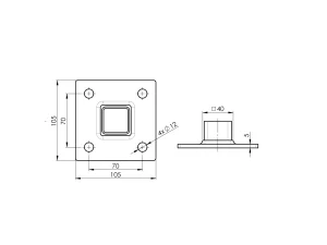kvadratna sidrena stopa za stup 40x40 Inox dimenzije